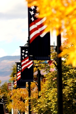 Flags lining the Street, The Grand Mesa in the back ground.